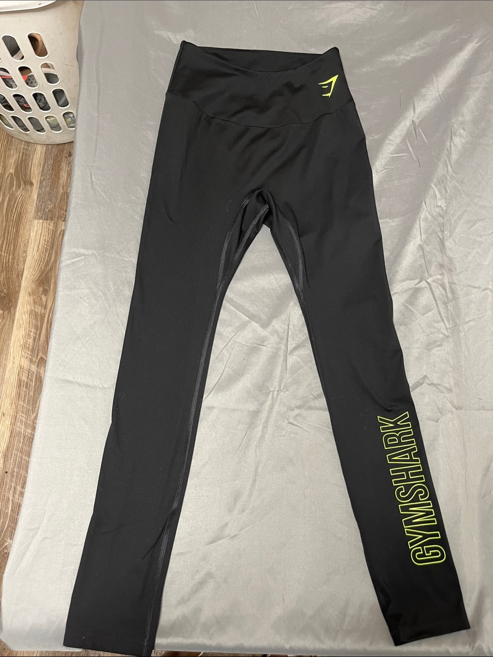 Gymshark Black Leggings with Neon Yellow Logo Accent